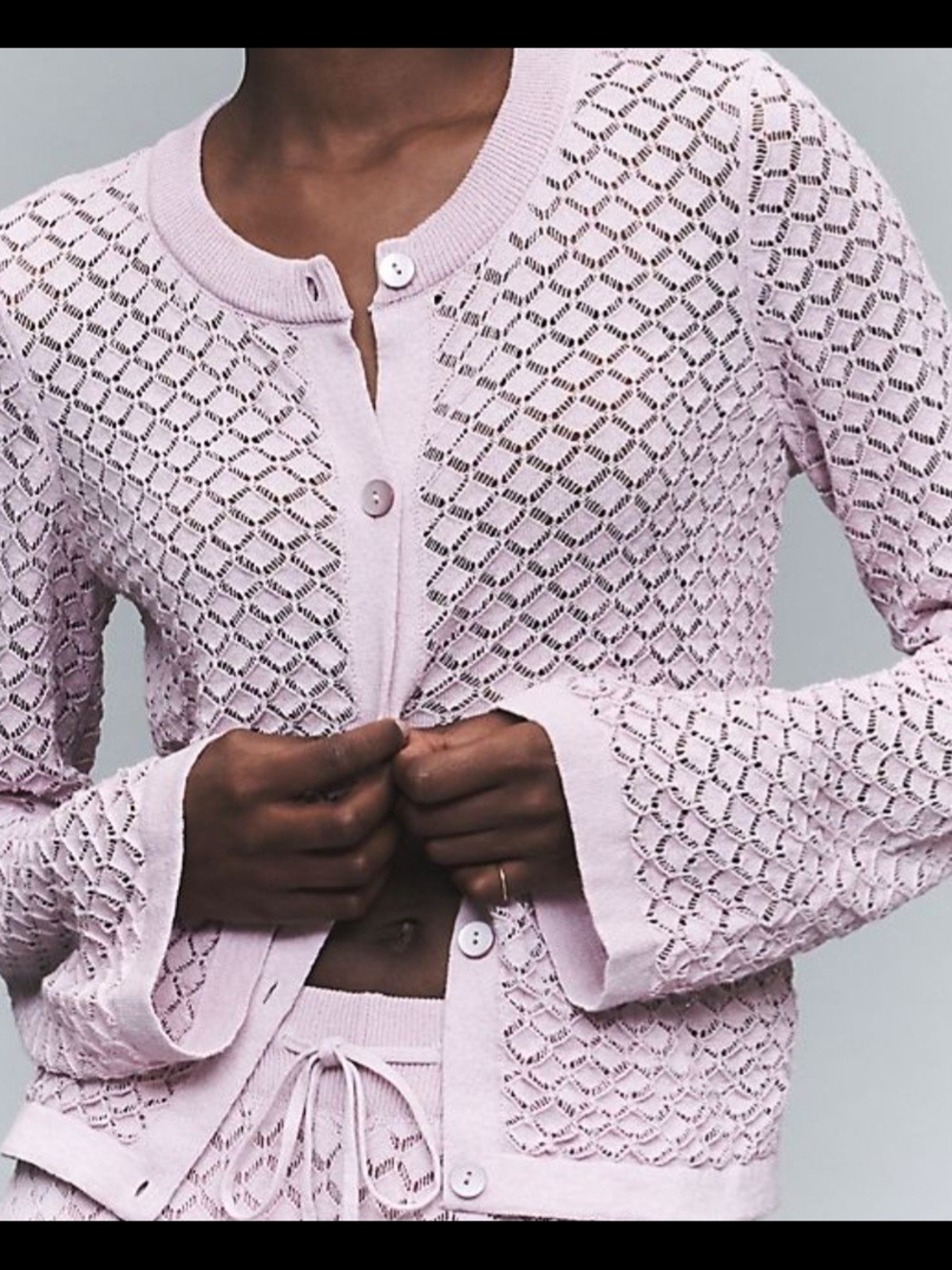 Anthropologie Lavender Openwork Button Cardigan